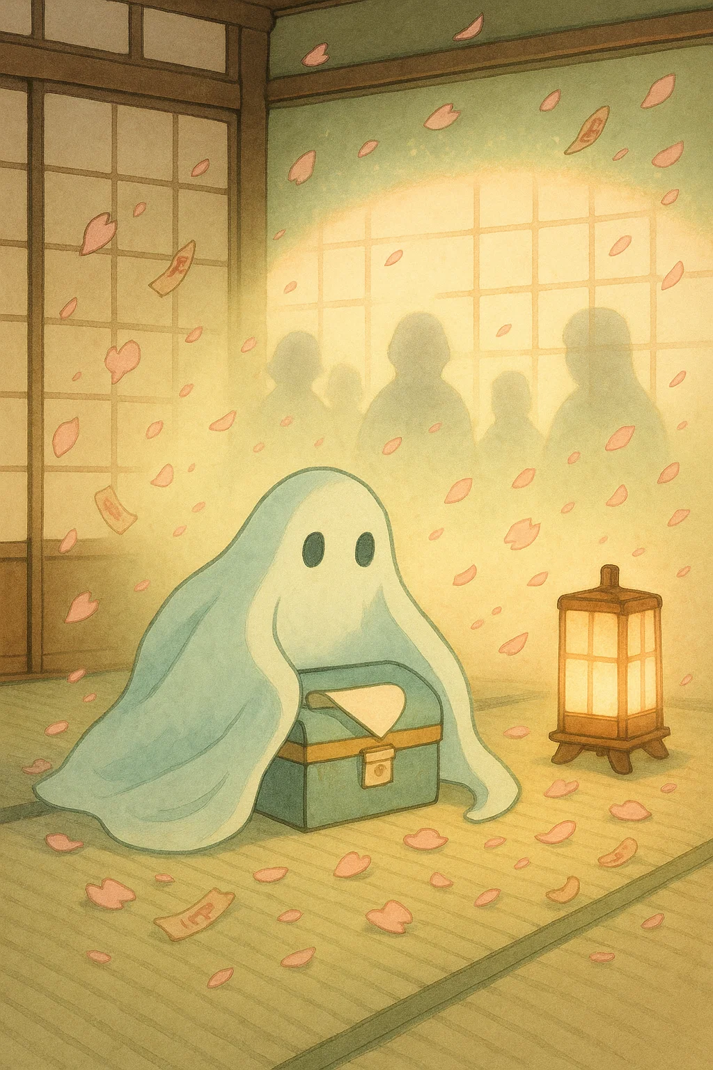 Anime character covering a scroll